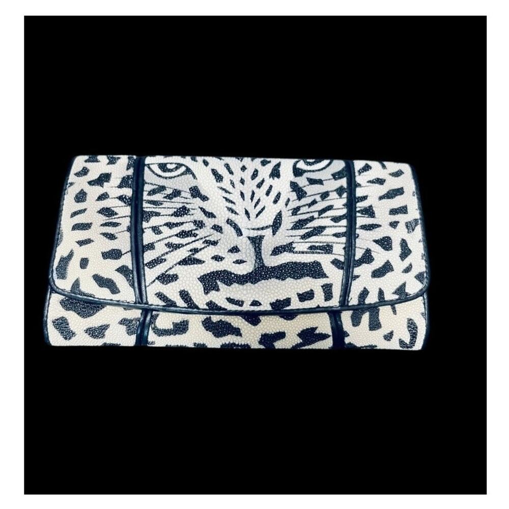 Genuine Stingray Skin Women's Wallet Jaguar Calfs Leather Multi-Pocket Interior